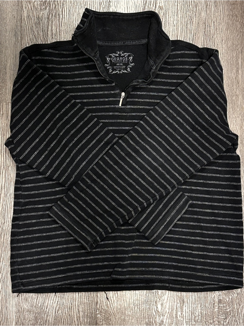 George Black Zip-Up Sweater with Gray Stripes